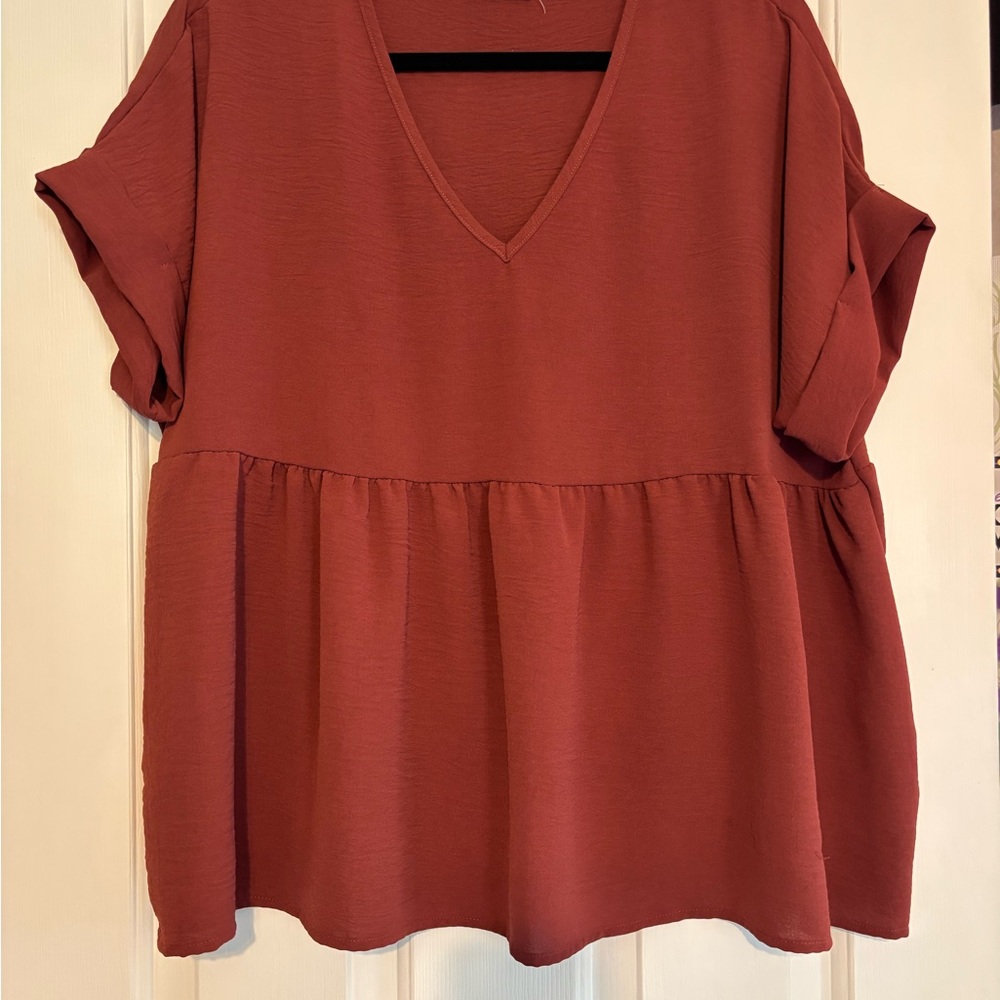 Entro Orange Cuffed Sleeve Boxy Blouse